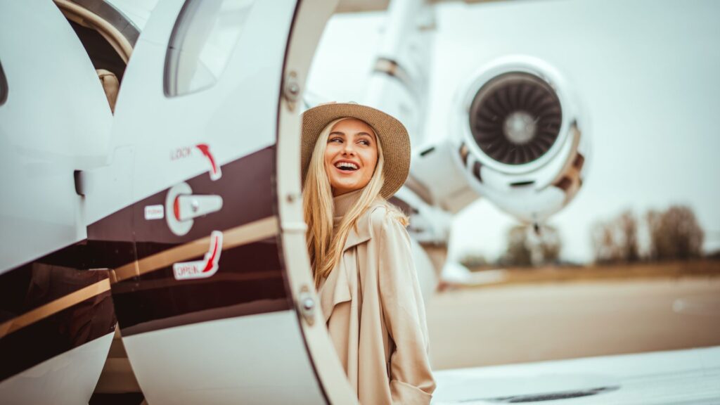 sugar baby about to enter her daddy's jet after getting to know him well 