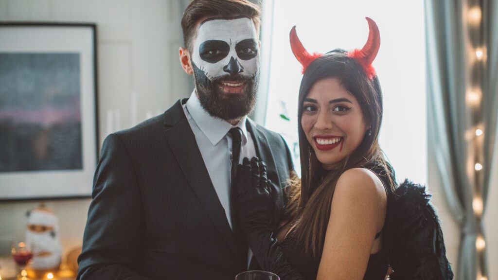 sugar couple having fun in halloween party