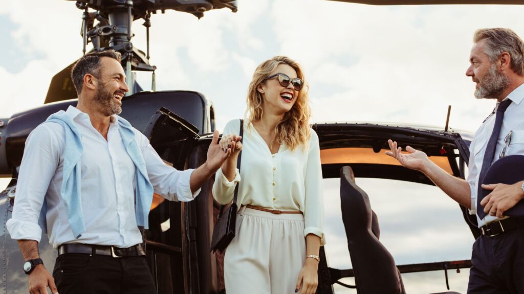 sugar couple enjoying international mens day by taking a private helicopter trip 